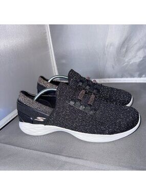 Skechers 15894 YOU Define Black Rose Gold Slip-On Sneakers Women's Size 10